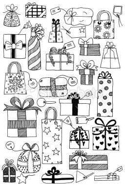 256x380 hand drawn doodles of gift wrapped presents and gift tags - Christmas Gift Drawing