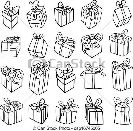 450x444 Christmas Or Birthday Gifts Coloring Page Black And White Cartoon - Christmas Gift Drawing