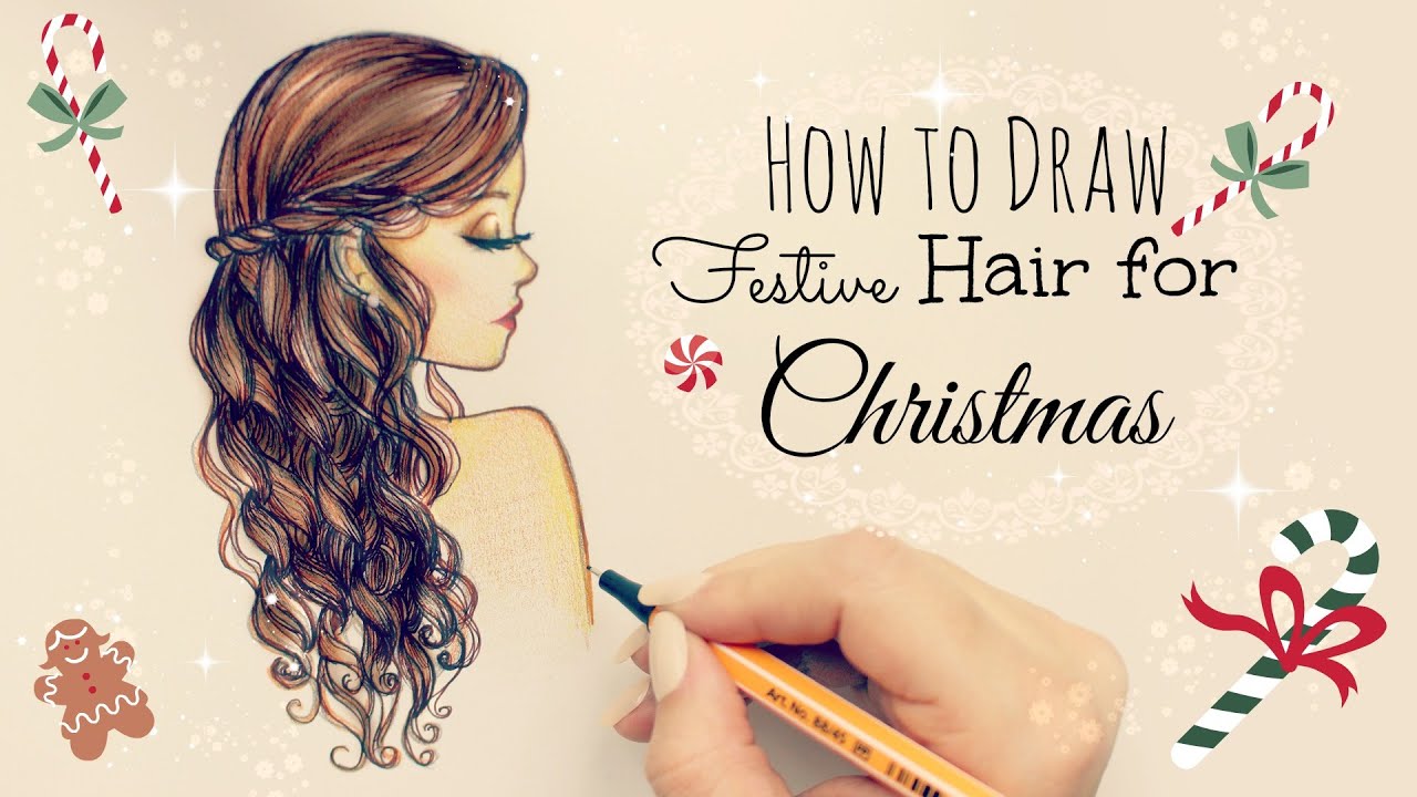1280x720 Drawing Tutorial How To Draw And Color Festive Hair - Christmas Girl Drawing
