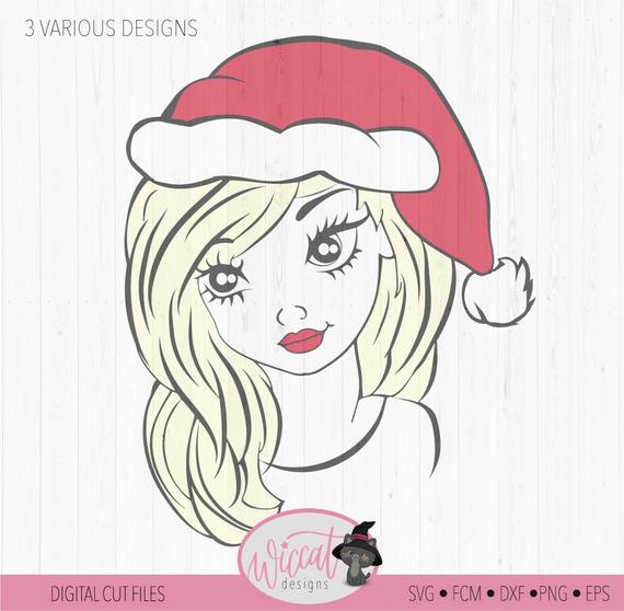 570x558 Christmas Girl With Hat Christmas Designs Girl Face Etsy - Christmas Girl Drawing