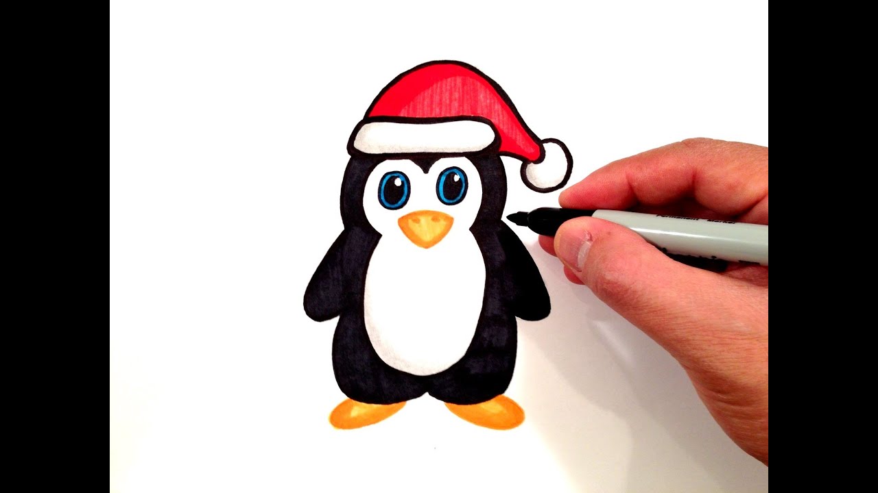 1280x720 How To Draw A Penguin With A Santa Hat - Christmas Hat Drawing