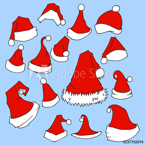 500x500 Set Of Santa Hat Icon Drawing Illustration Hand Drawn Doodle - Christmas Hat Drawing