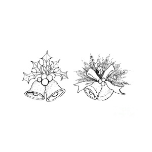 300x300 golden bells with christmas holly and pine leaves drawing - Christmas Holly Drawing
