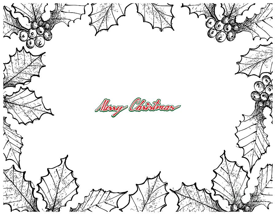 900x700 hand drawn set of christmas holly twig frame drawing - Christmas Holly Drawing