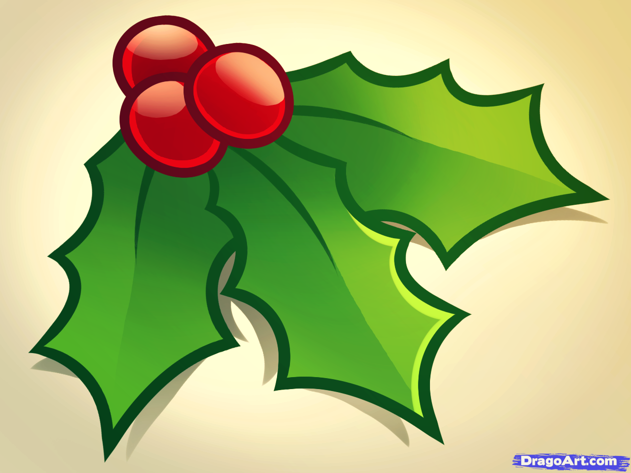1262x947 how to draw christmas holly, step - Christmas Holly Drawing