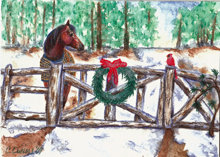 760x544 Christmas Card, Country Horse - Christmas Horse Drawing