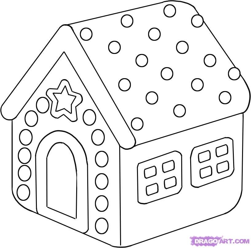 817x809 How To Draw A Gingerbread House, Step - Christmas House Drawing