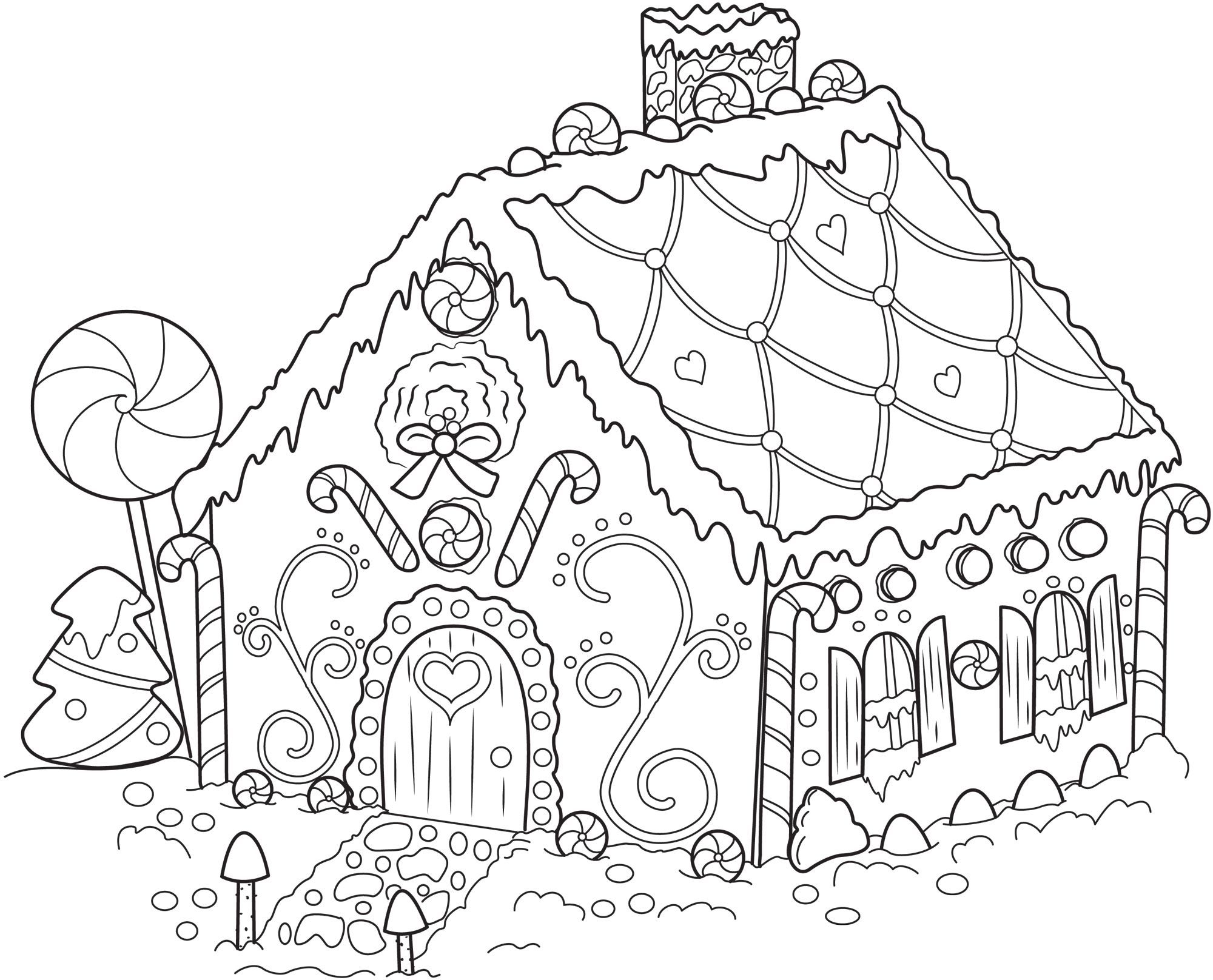 2000x1616 Coloring Book - Christmas House Drawing