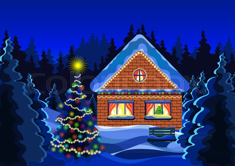 800x567 Winter Christmas Landscape Vector Stock Vector Colourbox - Christmas House Drawing