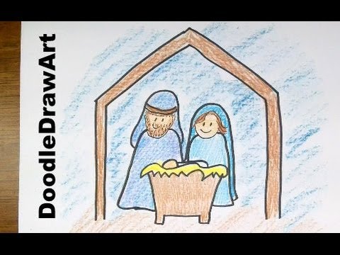 480x360 Drawing How To Draw A Cartoon Nativity Scene - Christmas Manger Drawings