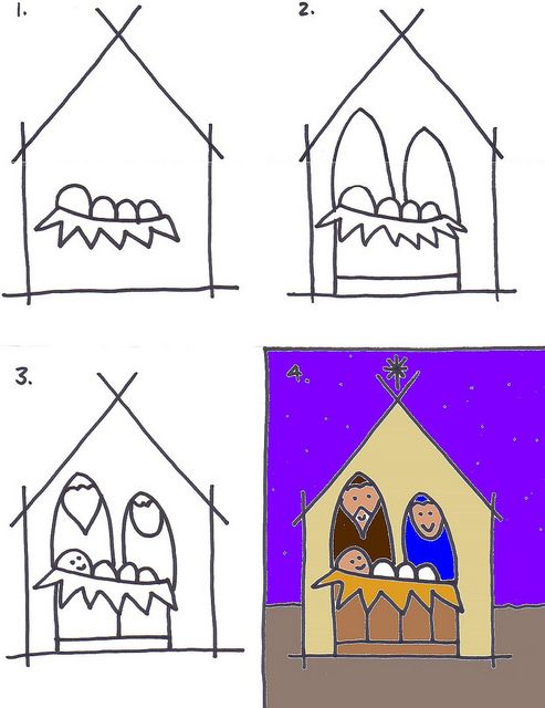 493x640 drawing a nativity scene for kids celebrate christmas - Christmas Manger Drawings