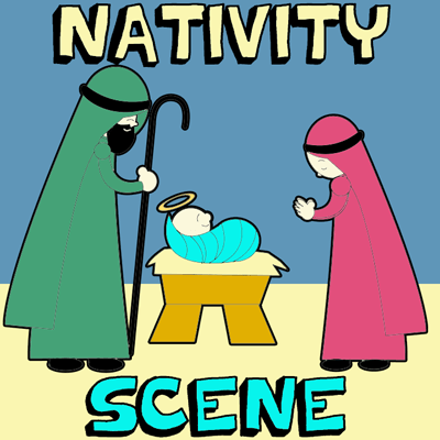 400x400 how to draw cartoon nativity scene with baby jesus in manger - Christmas Manger Drawings