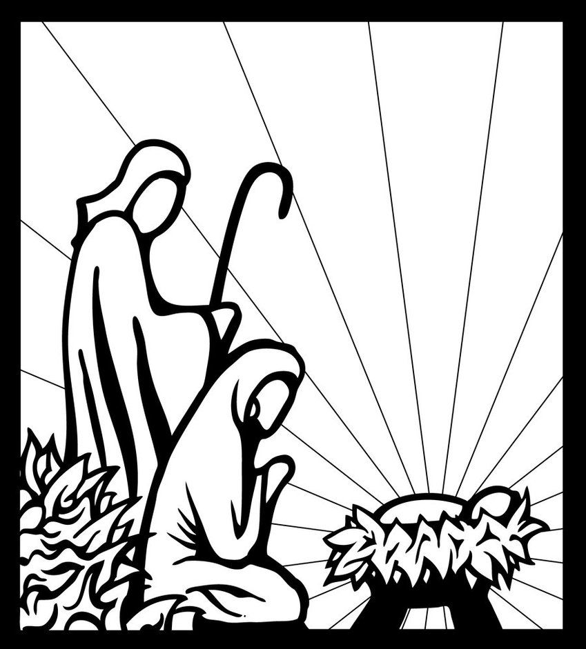 849x941 black and white manger scene nativity - Christmas Manger Drawings