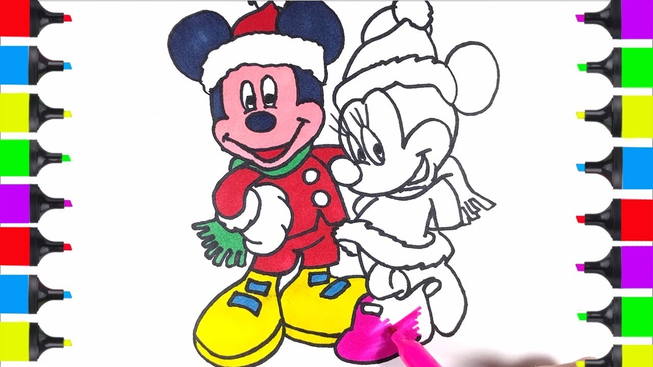 1280x720 How To Draw Christmas Mickey Mouse And Minnie Mouse Coloring - Christmas Mickey Mouse Drawing
