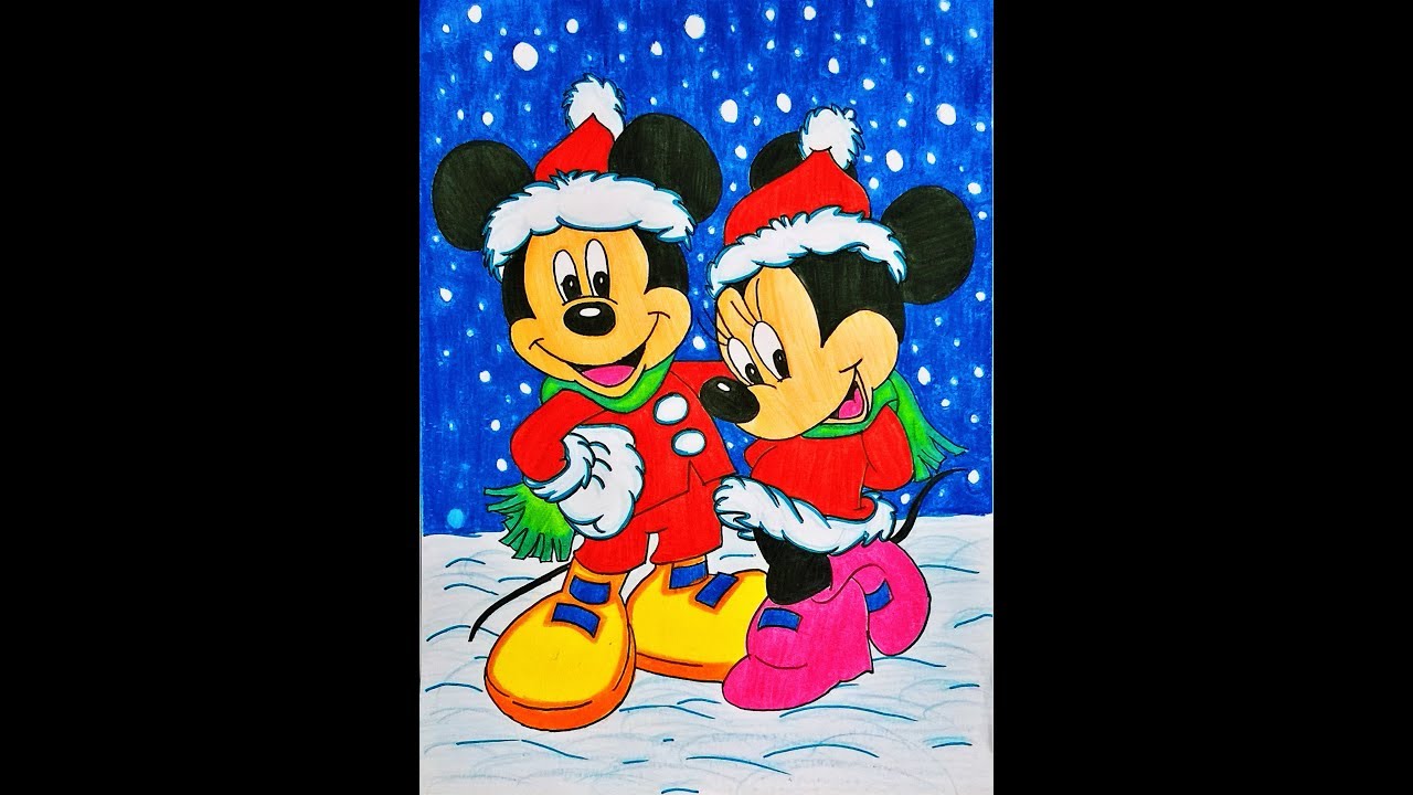 1280x720 How To Draw Mickey And Minnie Mouse Christmas Drawing Jagruti - Christmas Mickey Mouse Drawing
