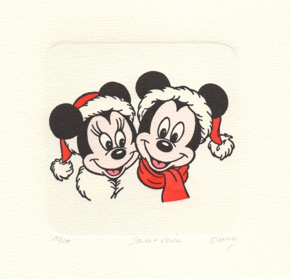 600x574 Mickey Mouse And Minnie Mouse Christmas Etching - Christmas Mickey Mouse Drawing