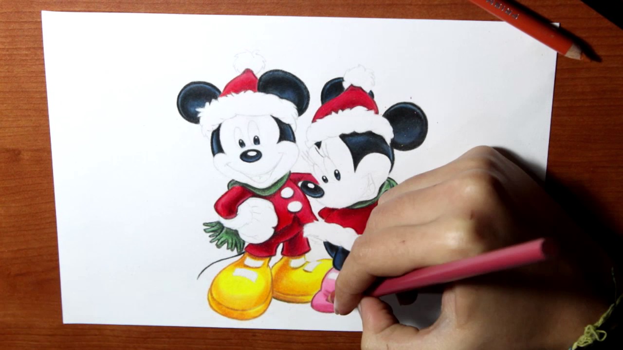 1280x720 Drawing Mickey Mouse And Minnie - Christmas Mickey Mouse Drawing