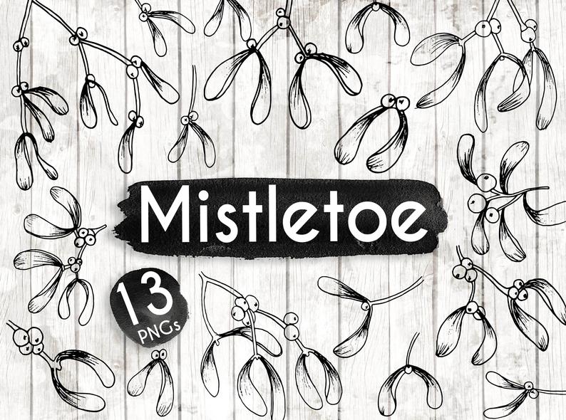 794x590 christmas mistletoe clipart mistletoe digital stickers etsy - Christmas Mistletoe Drawing