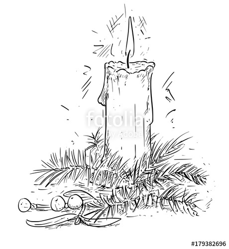 460x500 christmas candle with spruce and mistletoe branches drawing vector - Christmas Mistletoe Drawing