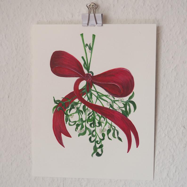 794x794 mistletoe drawing original illustration christmas etsy - Christmas Mistletoe Drawing