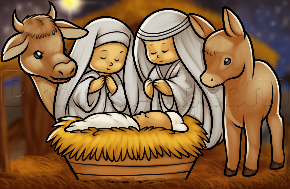 1214x791 How To Draw The Nativity, Step - Christmas Nativity Drawings