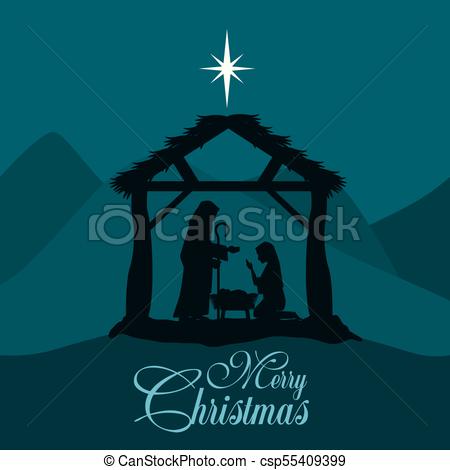 450x470 Merry Christmas Nativity Scene With Holy Family Vector - Christmas Nativity Drawings