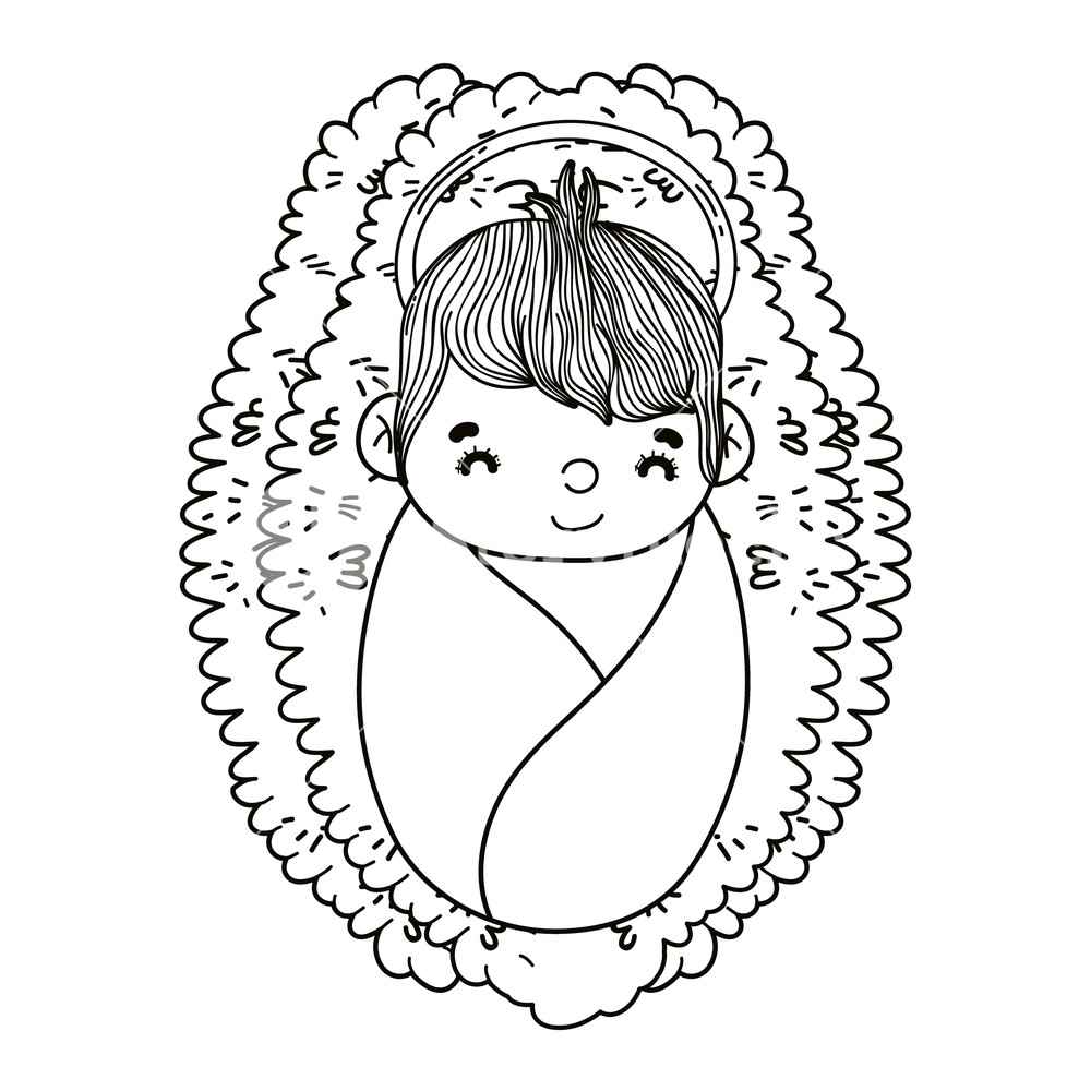 1000x1000 Christmas Nativity Scene Black And White Isolated Cartoon Royalty - Christmas Nativity Drawings