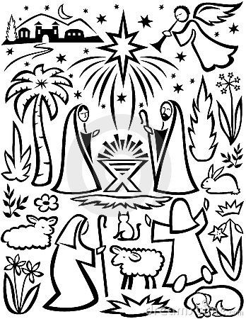 348x450 Christmas Simple Line Art - Christmas Nativity Drawings