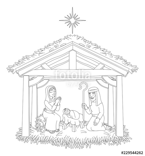 463x500 A Christmas Nativity Coloring Scene Cartoon, With Baby Jesus, Mary - Christmas Nativity Drawings