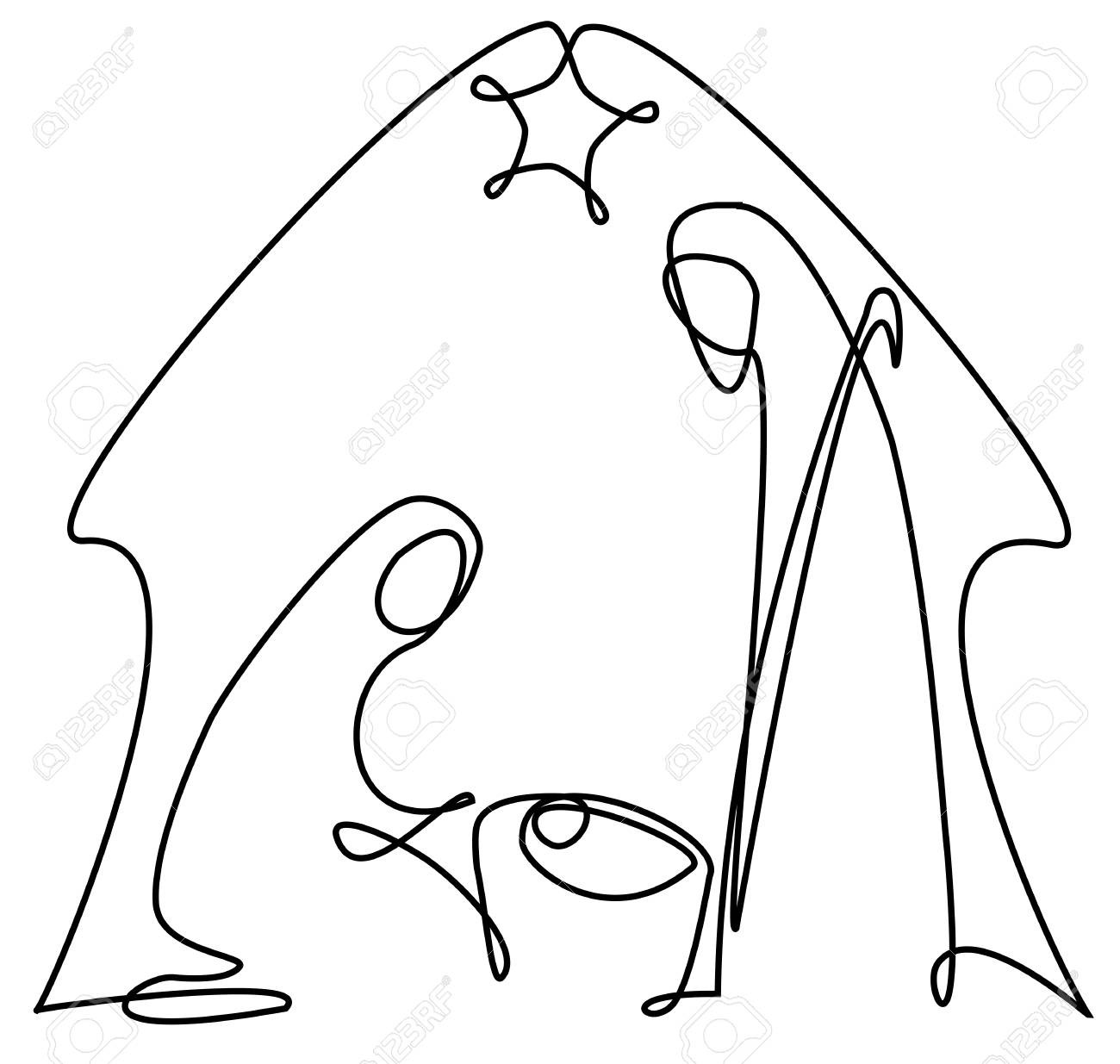 1300x1235 Christmas Nativity Scene Drawing Random Line - Christmas Nativity Scene Drawing