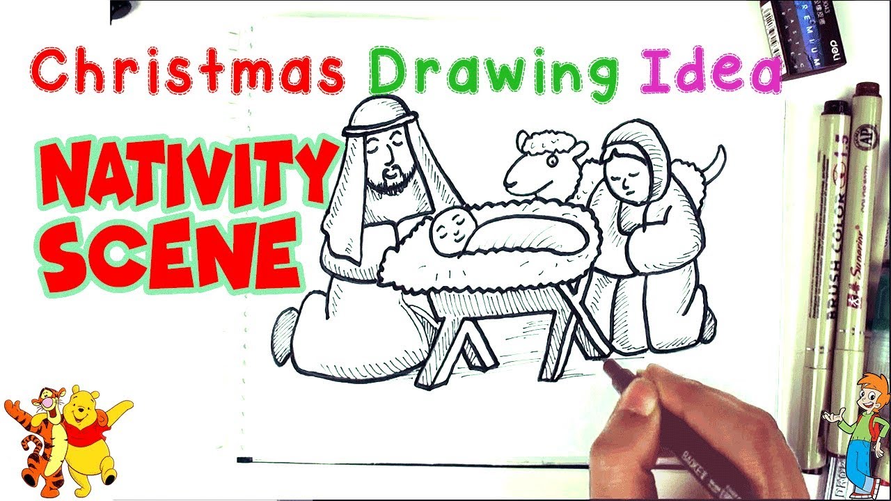 1280x720 How To Draw Nativity Scene Very Easy Christmas Drawing Idea - Christmas Nativity Scene Drawing
