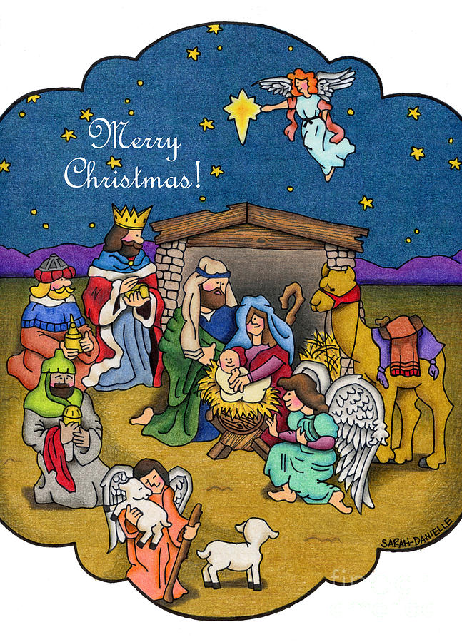 647x900 A Nativity Scene Merry Christmas Cards Drawing - Christmas Nativity Scene Drawing