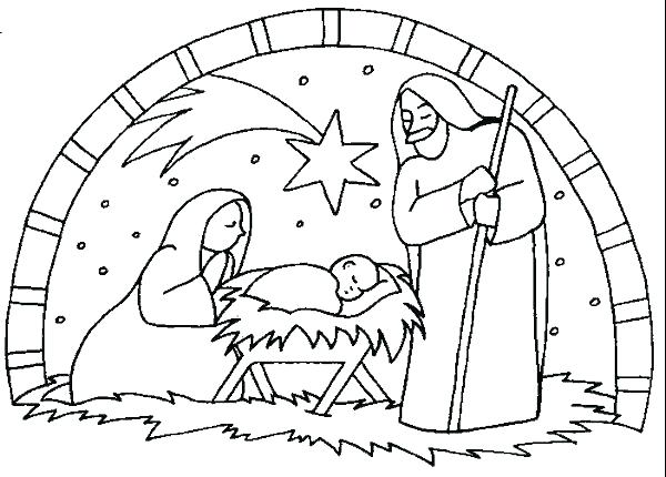 600x430 Nativity Color Sheet Nativity Pictures To Color Free - Christmas Nativity Scene Drawing