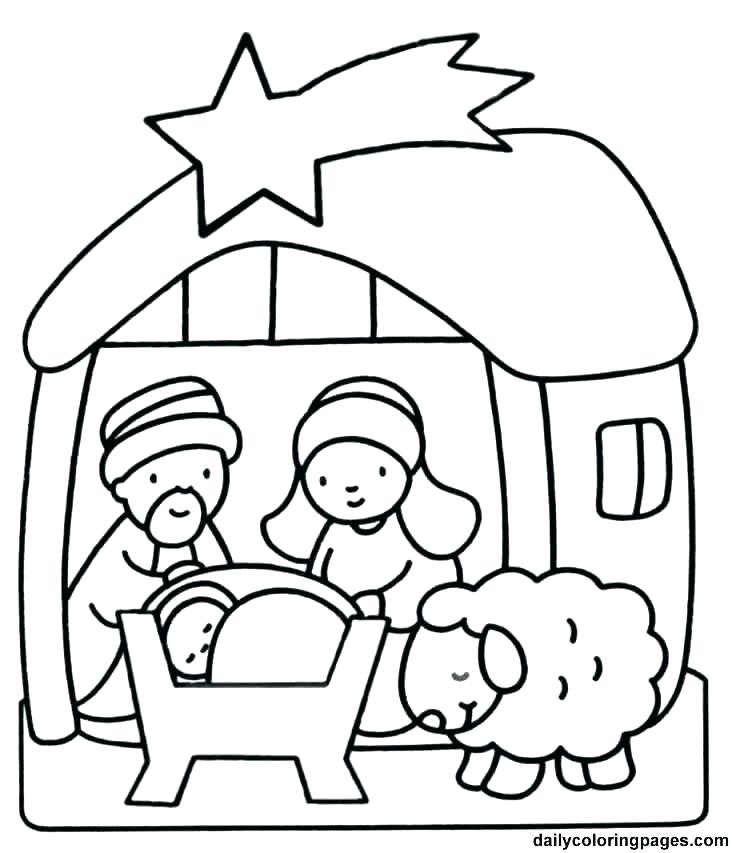 732x853 Nativity Scene Coloring Pages Baby In The Manger Coloring Pages - Christmas Nativity Scene Drawing