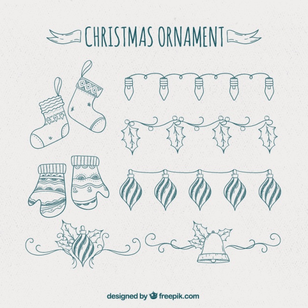 626x626 hand drawn christmas ornaments and garlands vector free download - Christmas Ornament Drawing