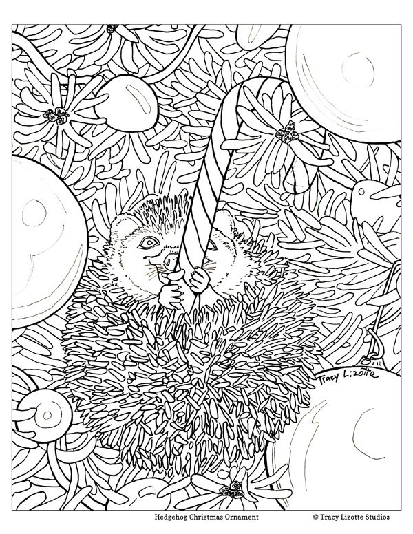 600x776 christmas hedgehog ornament line drawing instant download - Christmas Ornament Drawing