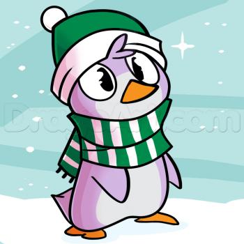 350x350 How To Draw A Christmas Penguin, Step - Christmas Penguin Drawing