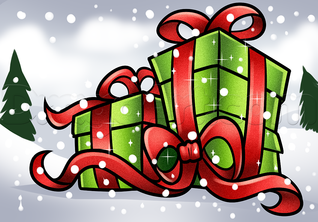1060x739 how to draw christmas presents diy drawing christmas present - Christmas Present Drawing