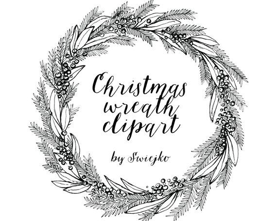 570x456 Christmas Wreath Hand Drawn Clipart Holiday Wreat Etsy - Christmas Reef Drawing