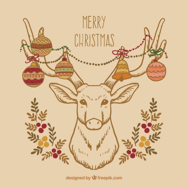 626x626 Hand Drawn Christmas Reindeer Card Vector Premium Download - Christmas Reindeer Drawing