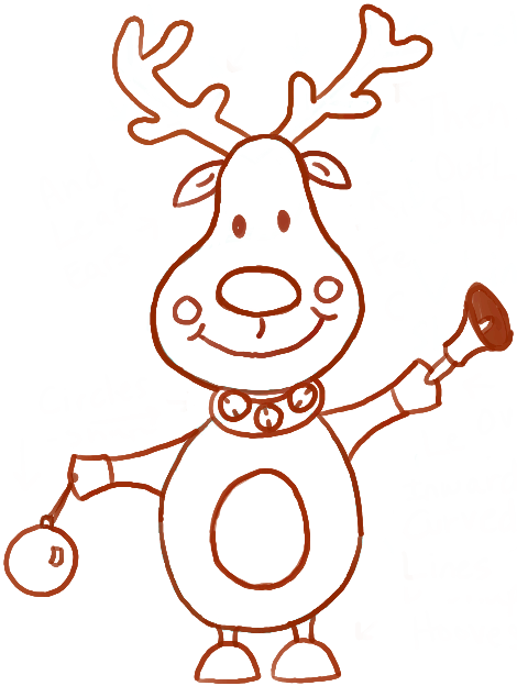 470x624 How To Draw Cartoon Reindeers With Christmas Bell And Ornament - Christmas Reindeer Drawing
