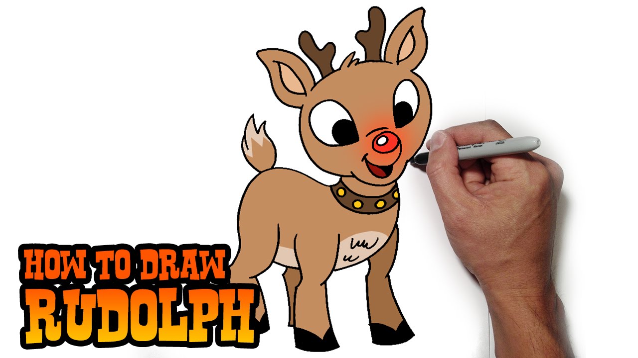 1280x720 how to draw rudolph the red nosed reindeer easy art lesson - Christmas Reindeer Drawing
