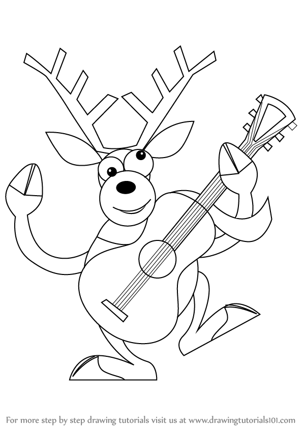 598x844 Learn How To Draw A Reindeer With Guitar - Christmas Reindeer Drawing