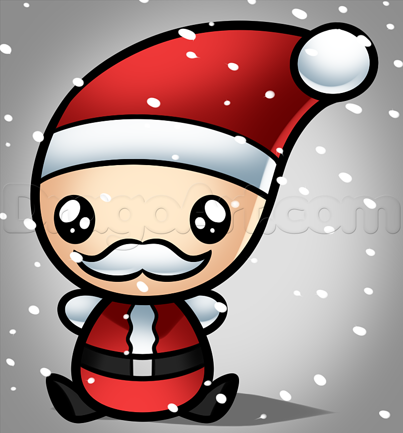 809x871 How To Draw Kawaii Santa, Step - Christmas Santa Drawing