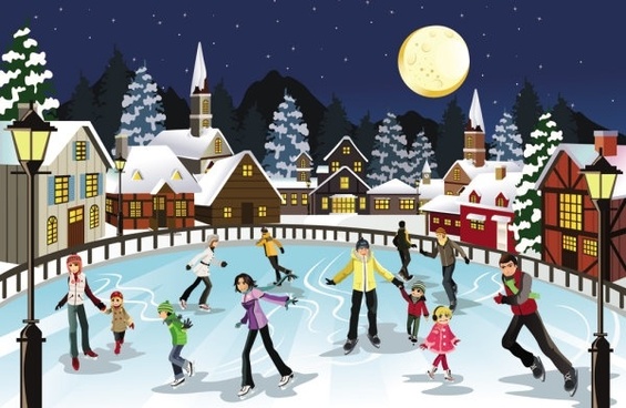 565x368 Christmas Scene Drawing Free Vector Download - Christmas Scene Drawing