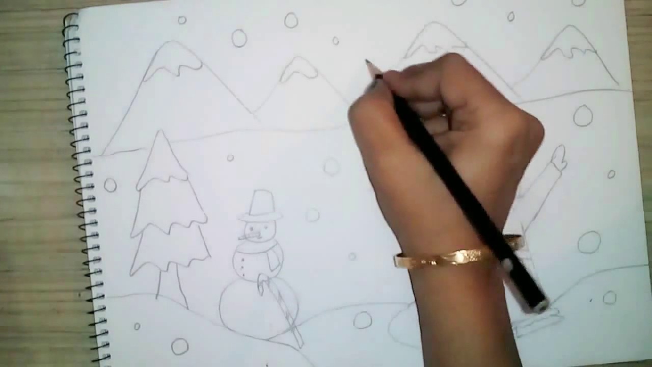 1280x720 How To Draw Christmas Scene For Kids Very Easy - Christmas Scene Drawing
