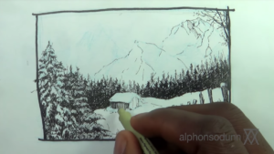 300x169 Winter Crafts Christmas Drawings Ideas Uniball - Christmas Scene Drawing Ideas