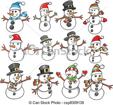 450x418 Holiday Christmas Winter Snowman Vector Set - Christmas Snowman Drawing