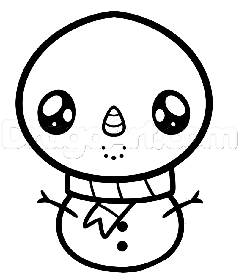 804x936 How To Draw A Kawaii Snowman, Step - Christmas Snowman Drawing