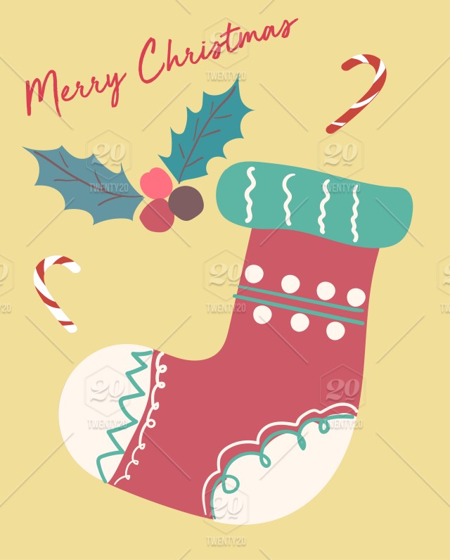 640x796 Cute Christmas Card, Hand Drawing Illustrated Stock Photo - Christmas Sock Drawing
